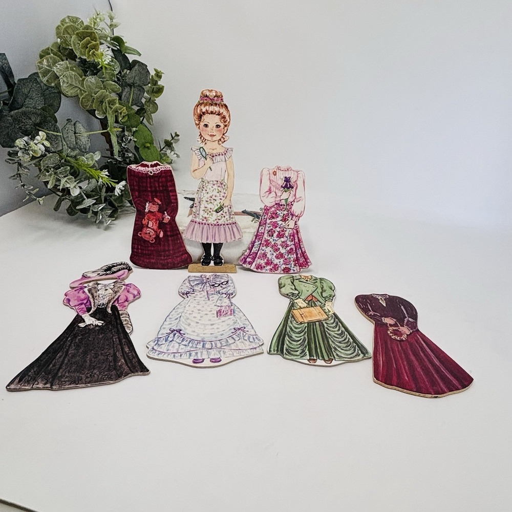 Vintage‎ Wooden Paper Dolls Victorian Dress Up & Fireplace Lot Cottagecore